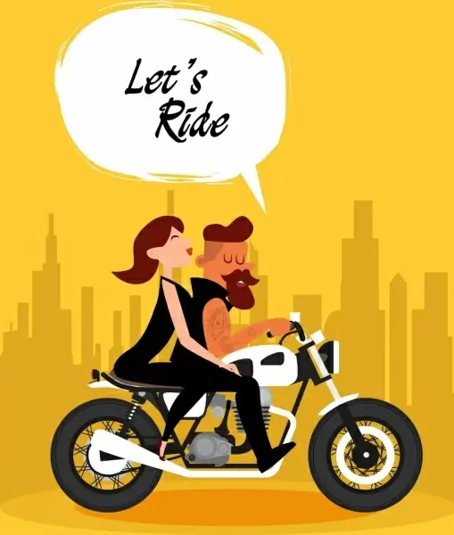 lifestyle background couple riding motorbike icon cartoon design