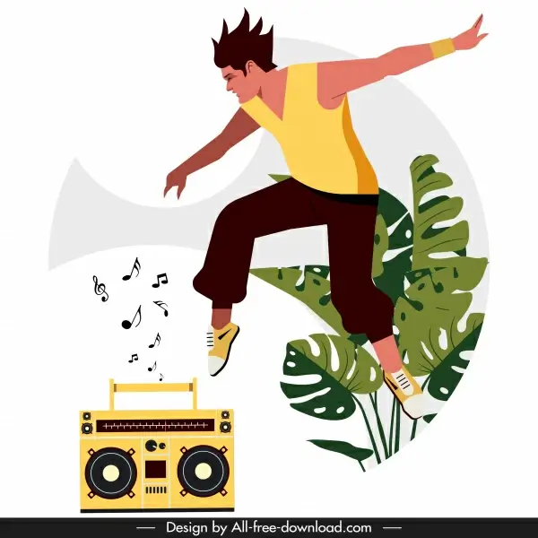 lifestyle background excited young man radio music sketch