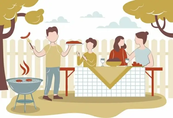 lifestyle background gathering people barbecue icons cartoon sketch