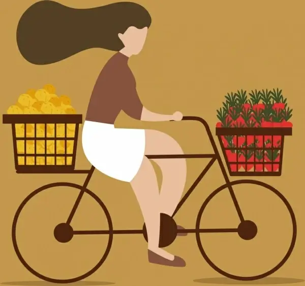 lifestyle background woman riding bicycle icon cartoon sketch