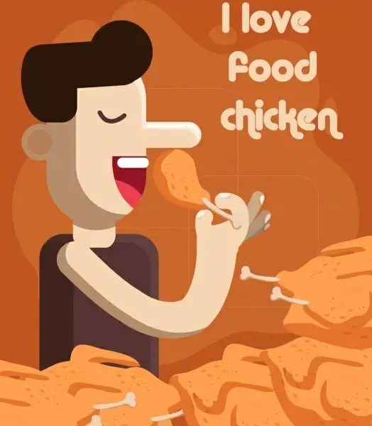 lifestyle banner boy eating chicken icon cartoon design