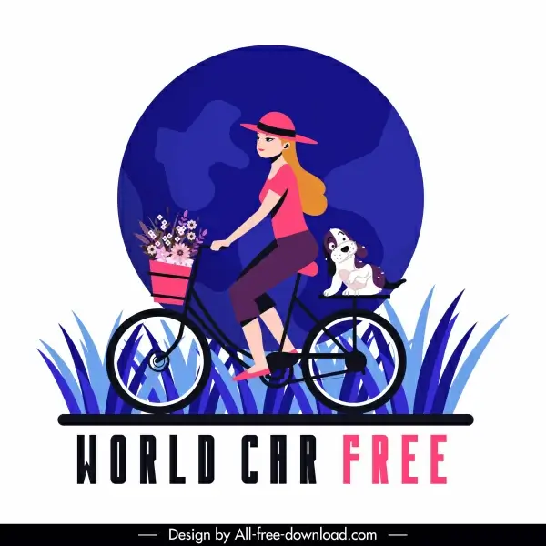 lifestyle banner lady riding bicycle cartoon sketch