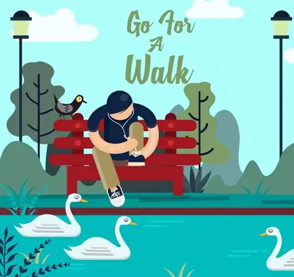 lifestyle banner relaxing man park icons cartoon design