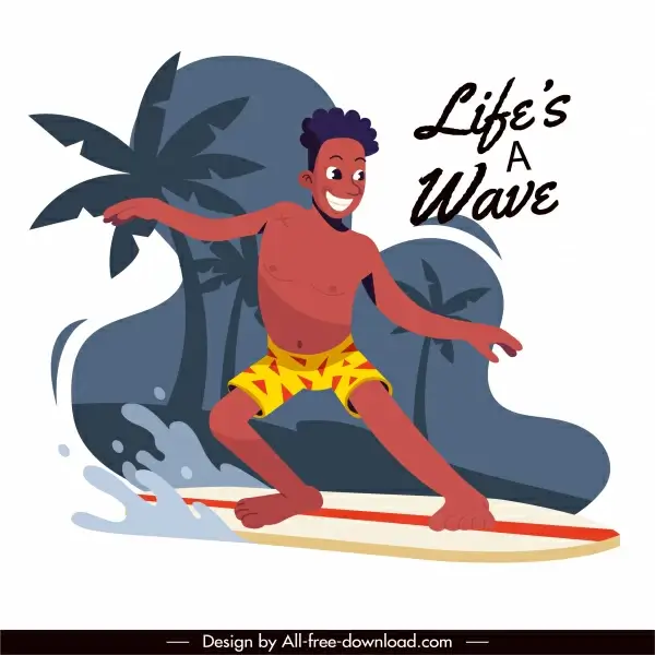 lifestyle banner wave surfing activity sketch cartoon design
