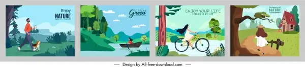 lifestyle banners templates nature friendly theme colorful cartoon