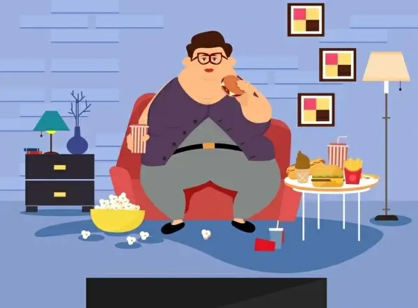 lifestyle drawing fat man icon colored cartoon