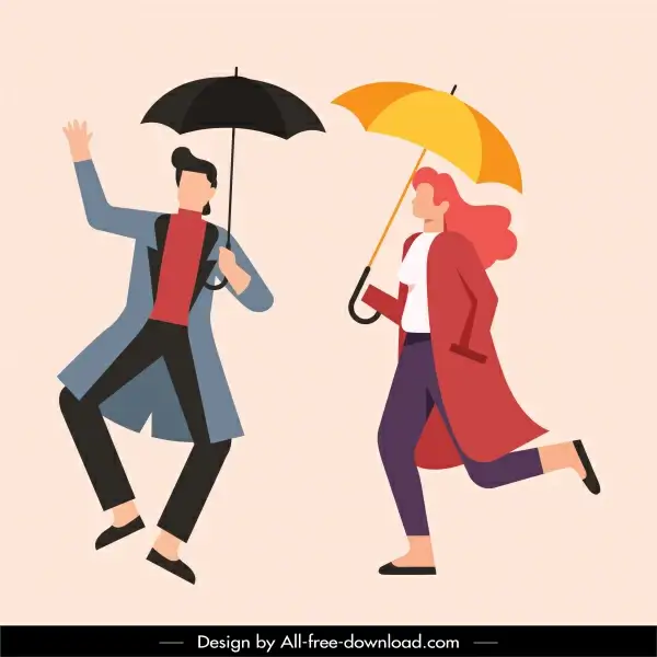 lifestyle icons umbrella fashion sketch cartoon characters