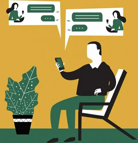 lifestyle painting man smartphone texts conversation icons decor