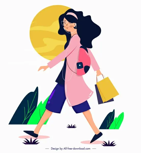 lifestyle painting shopping girl icon cartoon character