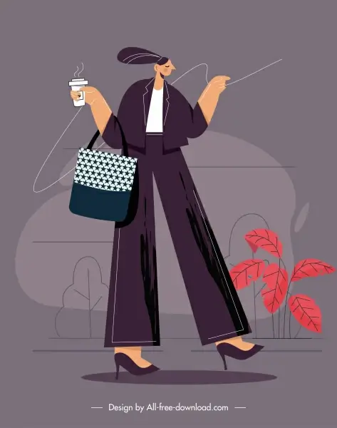 lifestyle painting shopping lady icon cartoon character sketch