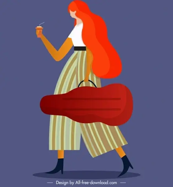 lifestyle painting walking female violinist icon cartoon sketch