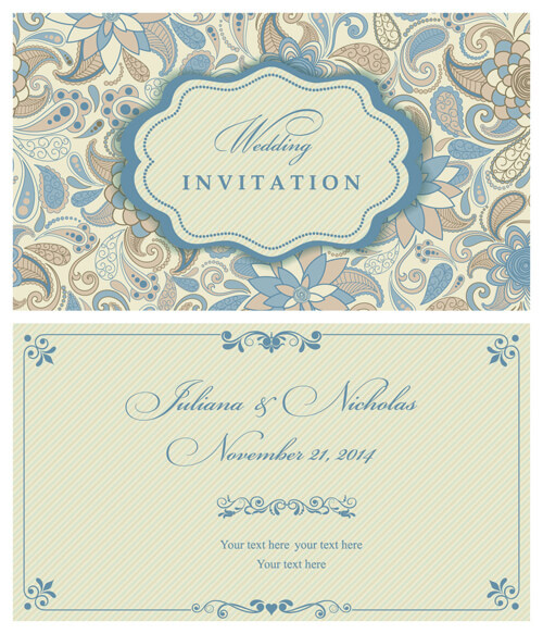 light color floral wedding invitations vector