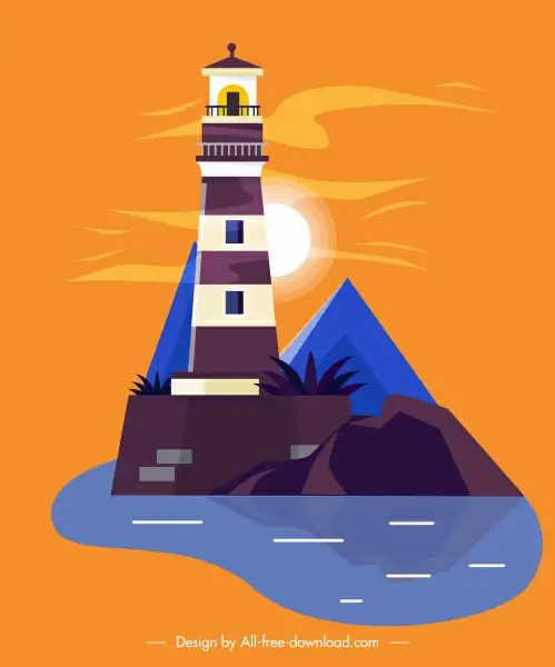 lighthouse painting colorful classical decor flat design
