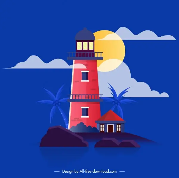 lighthouse painting colorful retro design