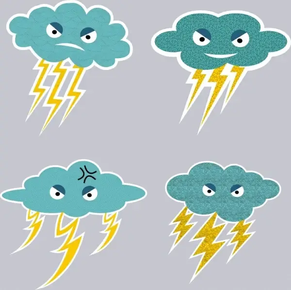 lightning icons collection funny stylized design