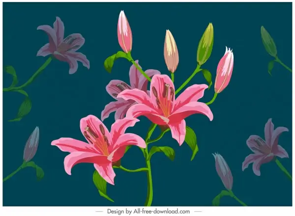 lily floral painting colorful classical handdrawn decor