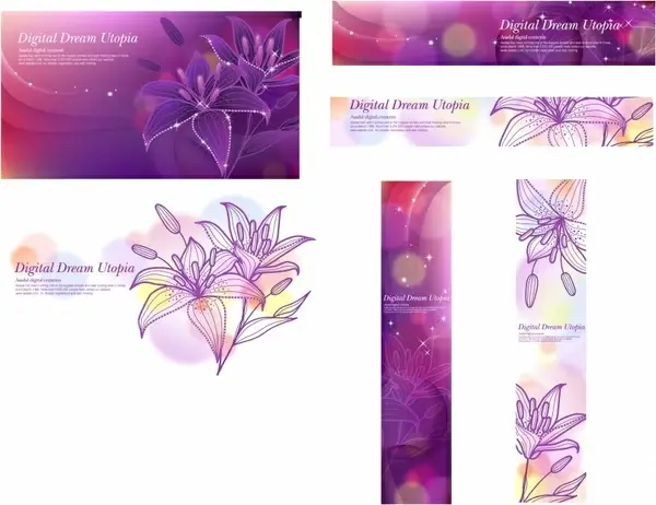 flower background sets lily sketch bokeh violet design