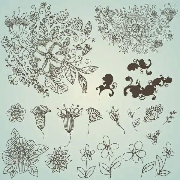 flowers pattern design elements classical flat sketch