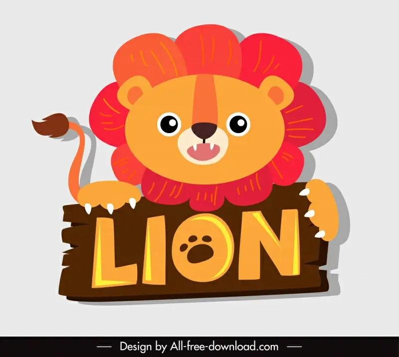 lion animal sticker template colored flat sketch
