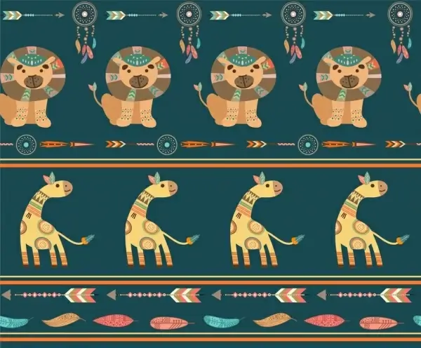 lion giraffe icons pattern tribal classical repeating style