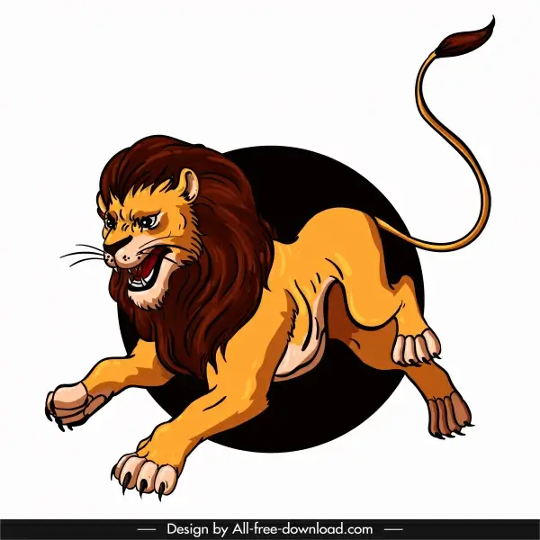 lion icon playful sketch colored cartoon character