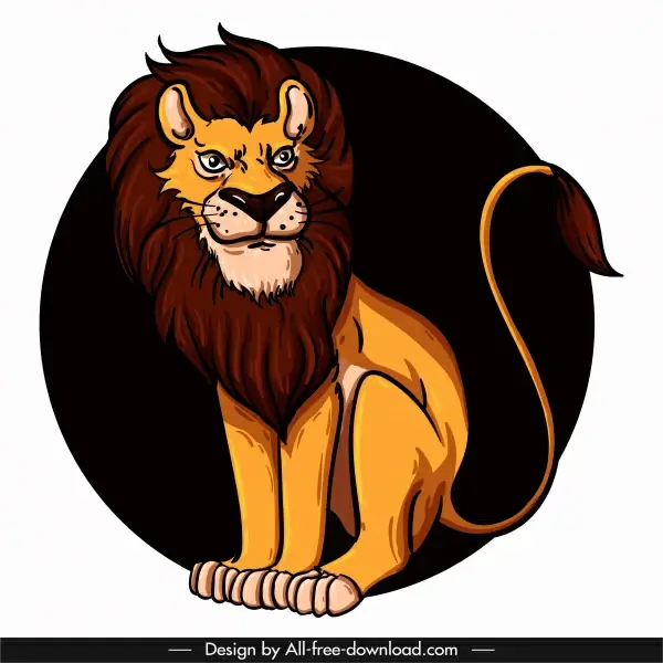 lion icon sitting sketch colored cartoon character
