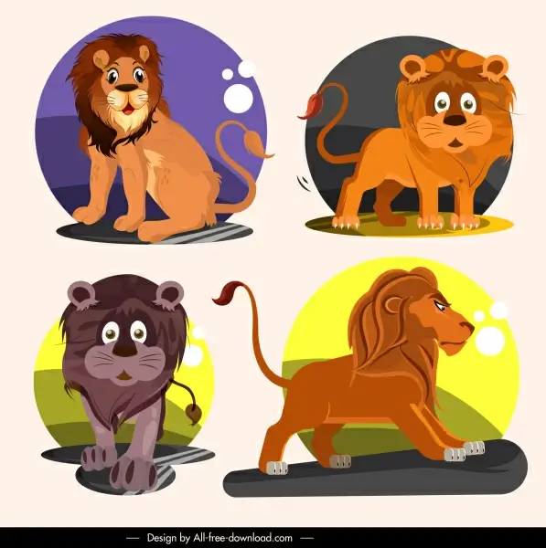 lion icons cartoon characters sketch funny emotion