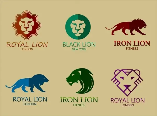 lion logo sets design in various colors styles