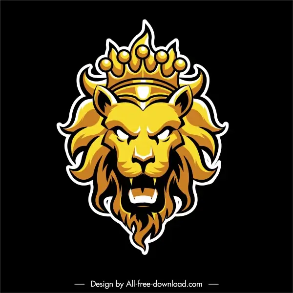 lion logotype emotional face sketch shiny yellow decor