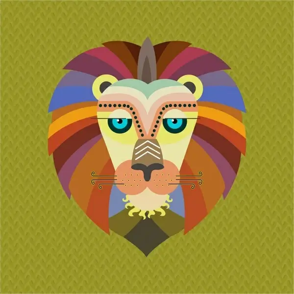 lion portrait design in trendy colored flat style