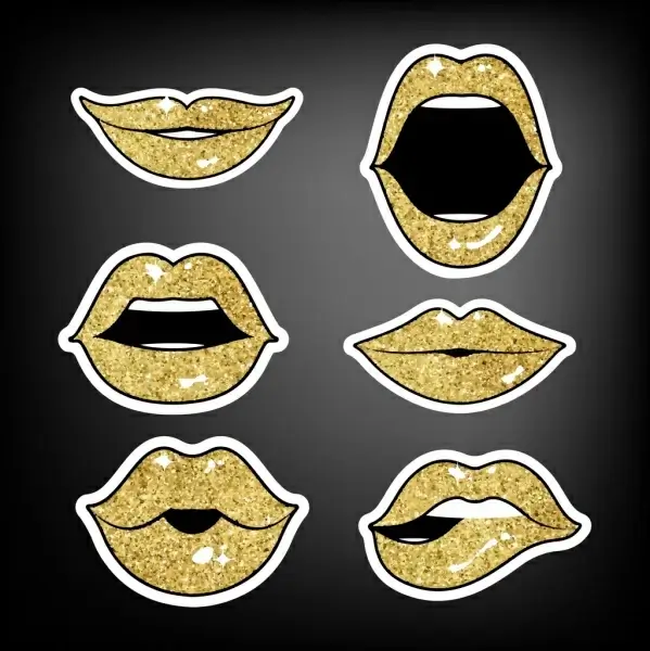 lip icons collection shiny golden decor
