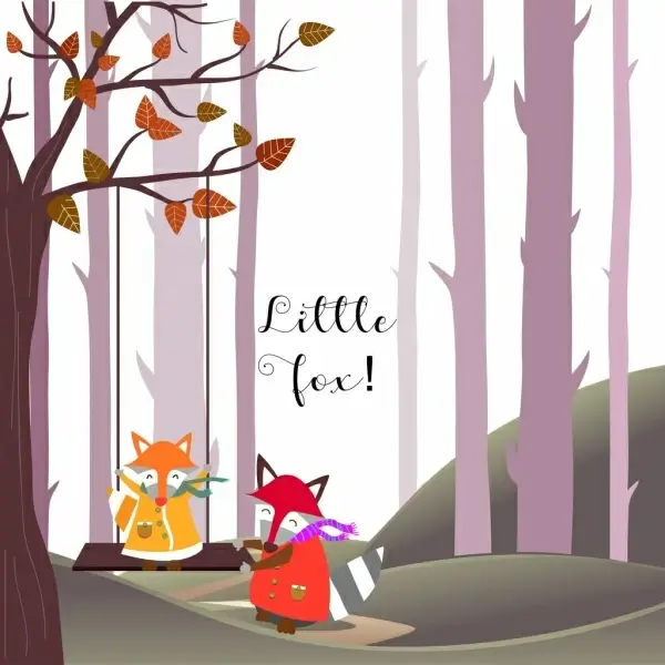 little fox background colored stylized cartoon decor