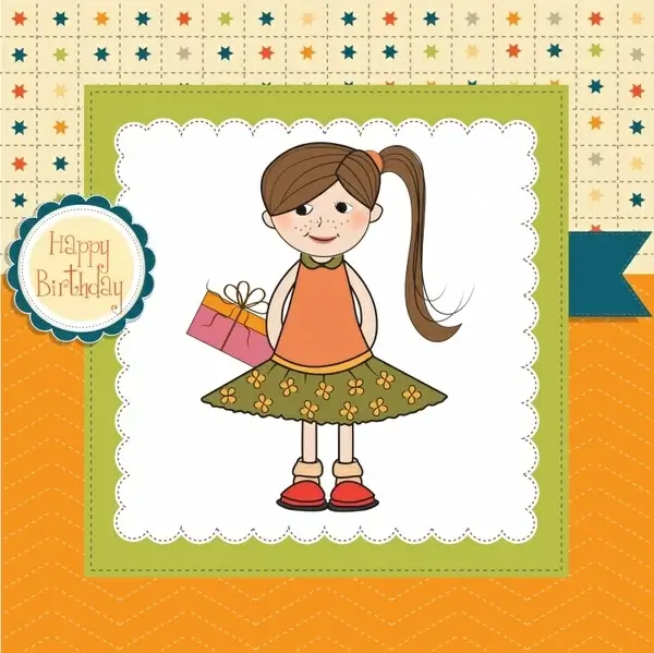 little girl cartoon background pattern vector