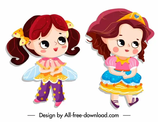 little princess icons cute cartoon characters colorful design
