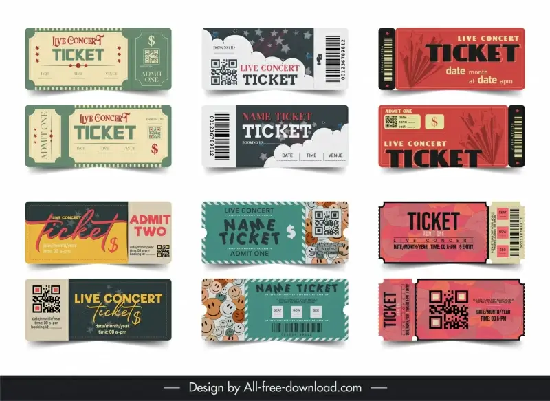 live concert ticket templates collection horizontal classic