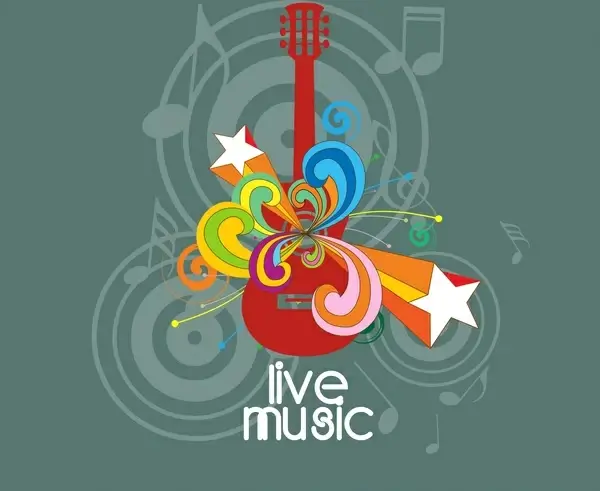 live music banner colorful symbols and grey background