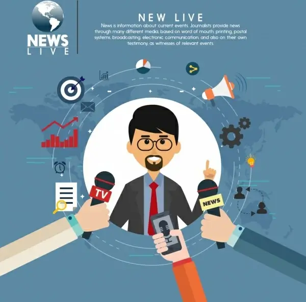 live news design elements reporter icon circle layout