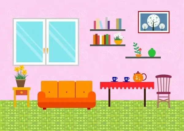 living room arrangement sketch simple style