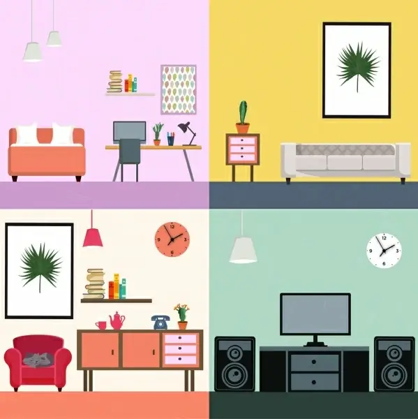 living room decoration sets modern furniture icons
