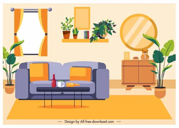 living room decorative template colorful classic elegant design