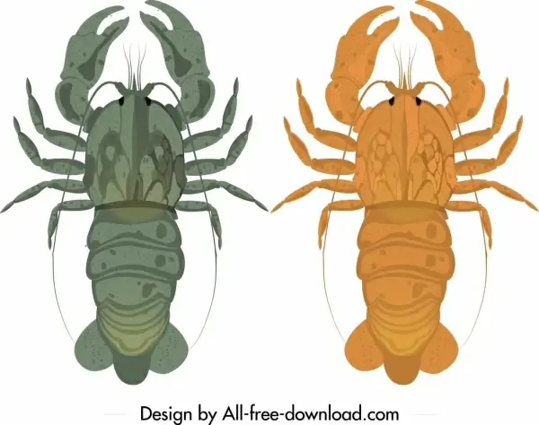 lobster icons dark orange blue design