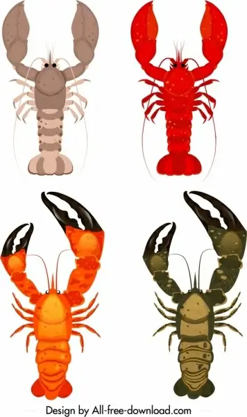 lobster species icons colored modern sketch