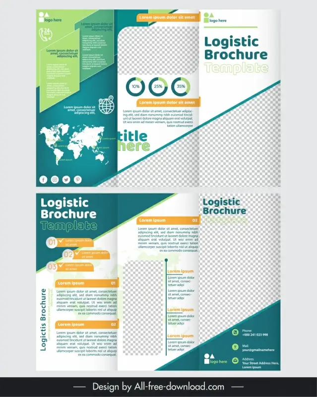 logistic brochure template checkered map geometric trifold