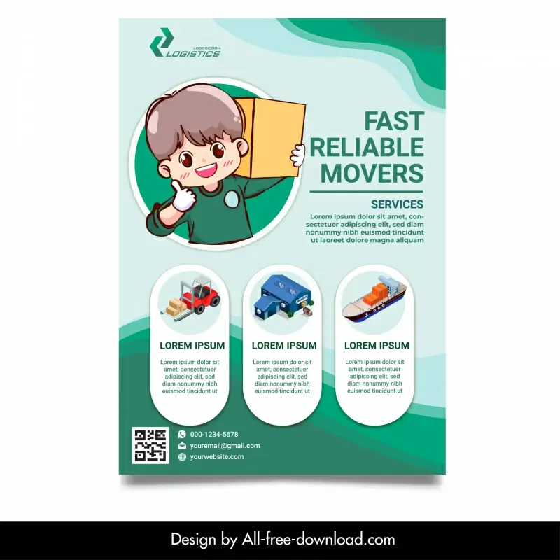 logistics delivery flyer template cute handdrawn cartoon shipper transportation vehicles sketch 