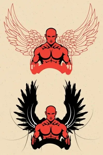 logo design muscle man wings icons sketch