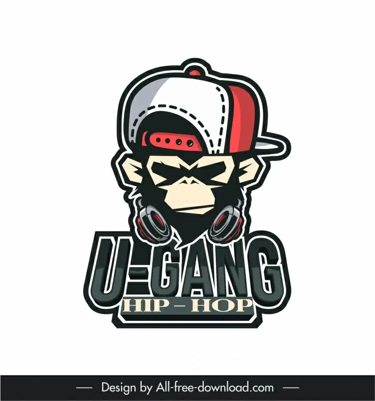 logo for hiphop page for the name u gang template funny stylized animal hat headphone texts sketch cartoon design 