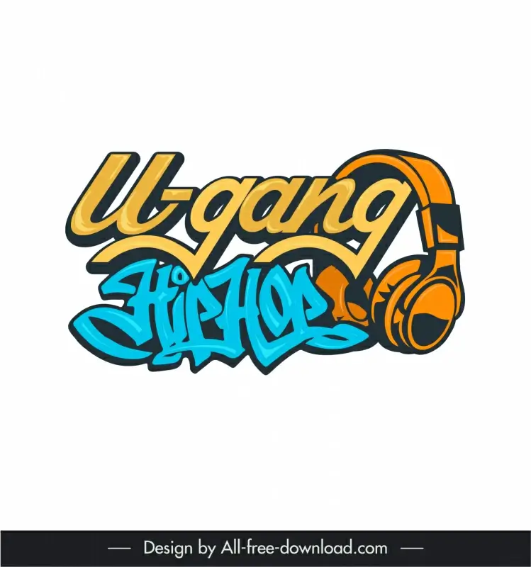 logo for hiphop page for the name u gang template headphone calligraphic texts decor