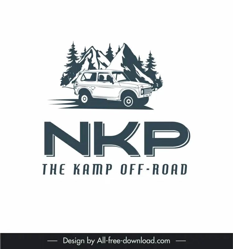 logo nkp the kamp off road template retro handdrawn car mountain sketch