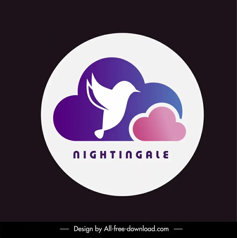 logo of nightingale template circle isolation silhouette bird clouds outline 