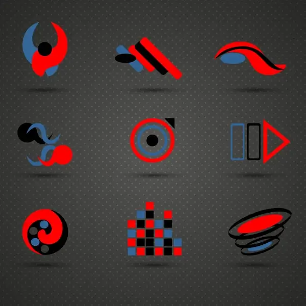 logo sets design with dark red blue black colors